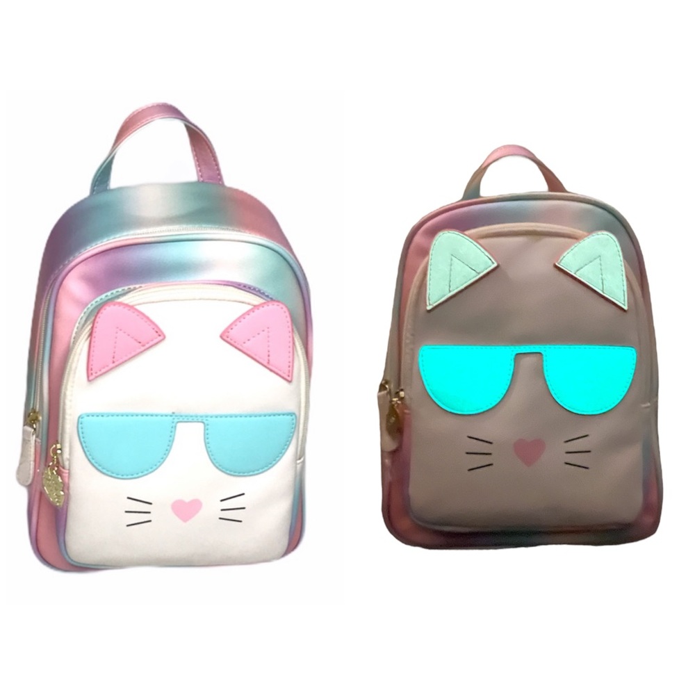 Betsey Johnson Glow In The Dark Cat with Sunglasses Backpack, White, Pink, Ombré